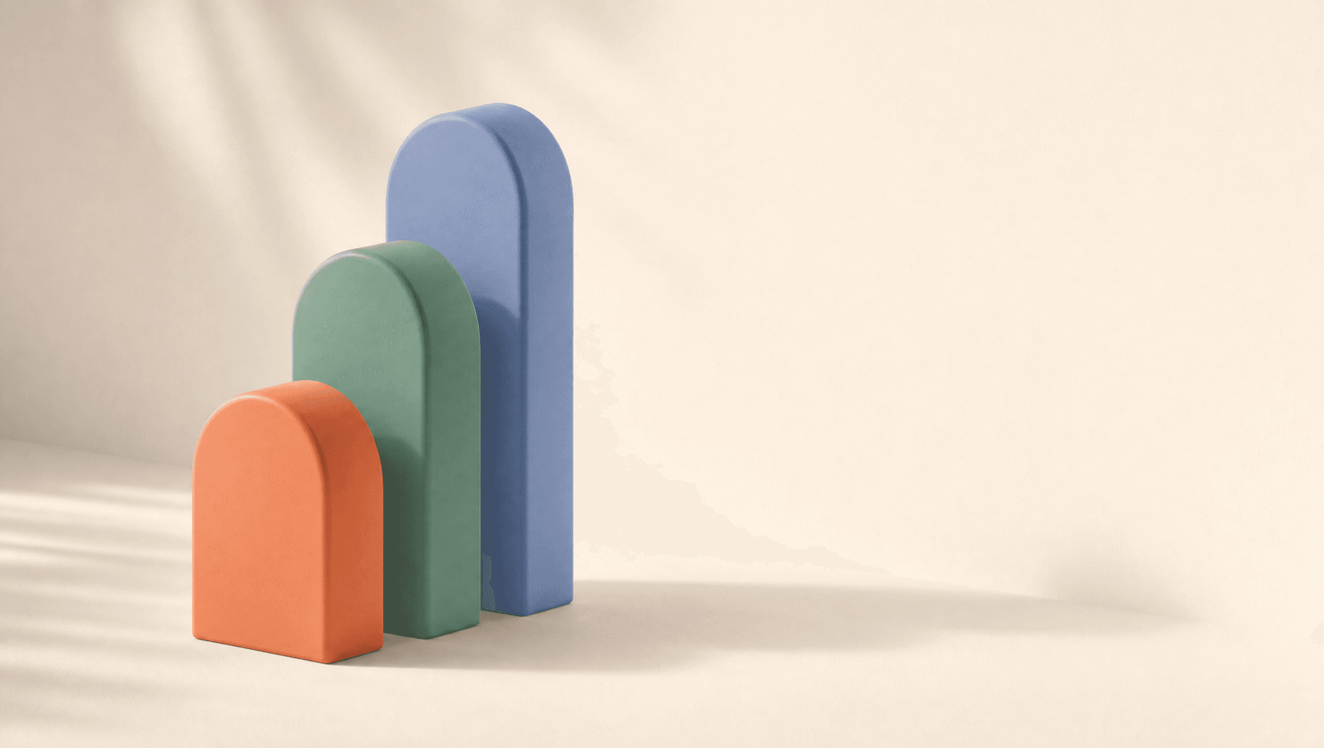 Three soft clay arches rising, step by step