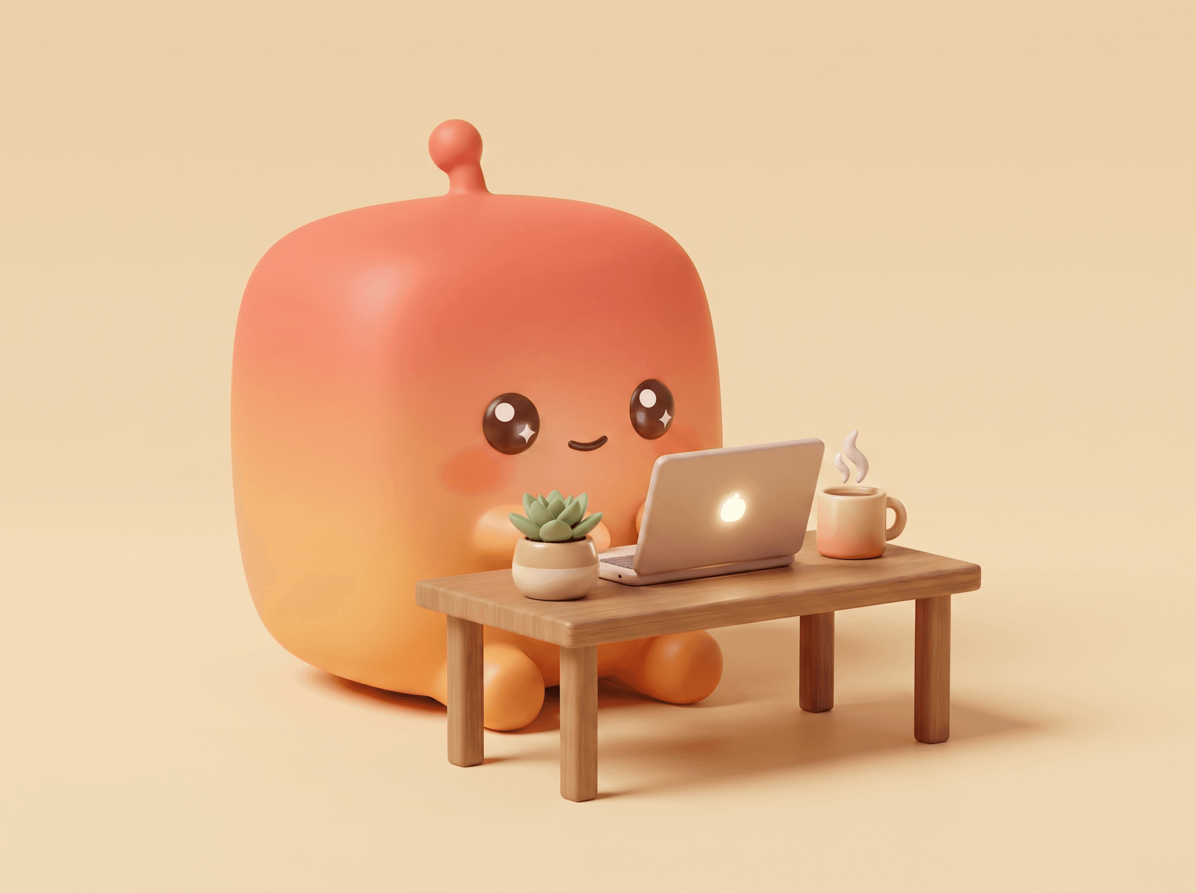 Paffie working calmly at a cozy, tidy desk